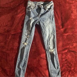 Trendy Distressed Light Blue Skinny Jeans